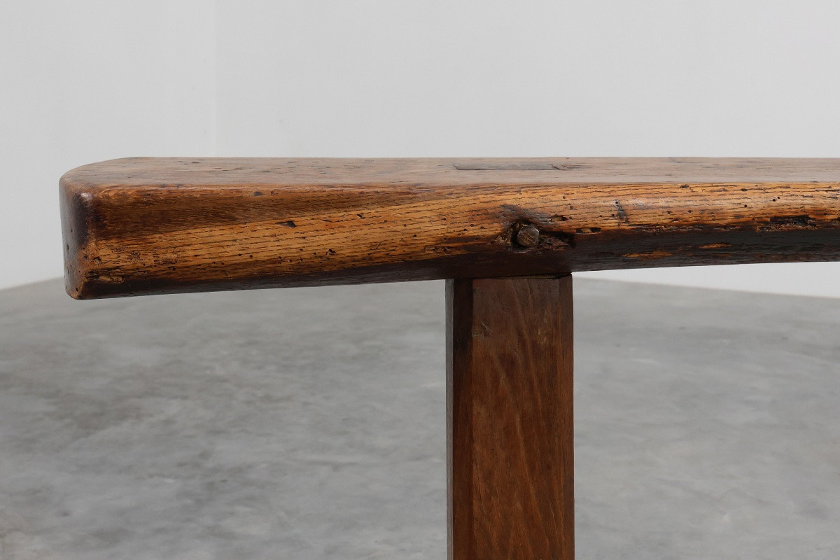 Paire de bancs rustiques en chêne, France 1850-photo-4