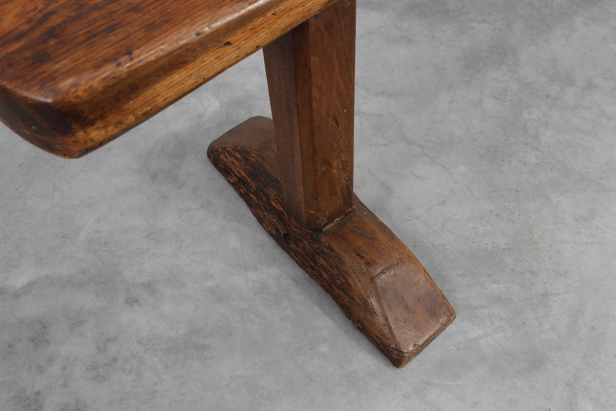 Paire de bancs rustiques en chêne, France 1850-photo-7