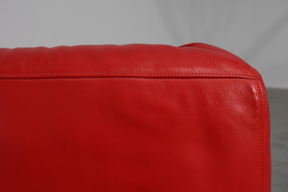 Canape 3 places en cuir rouge style mid-century  de la marque Edra, Italy 2000-photo-7