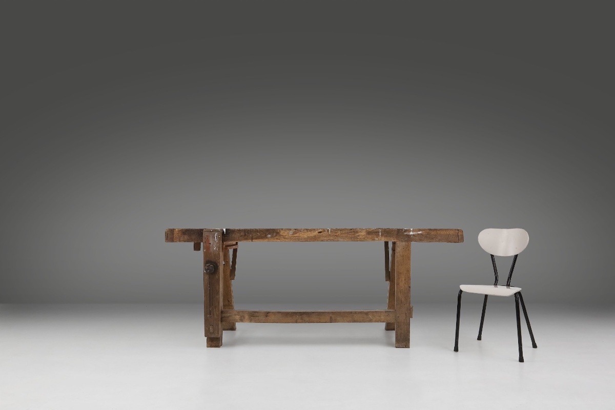 Industrial Workbench In Solid Oak, Belgium, Circa 1900-photo-2