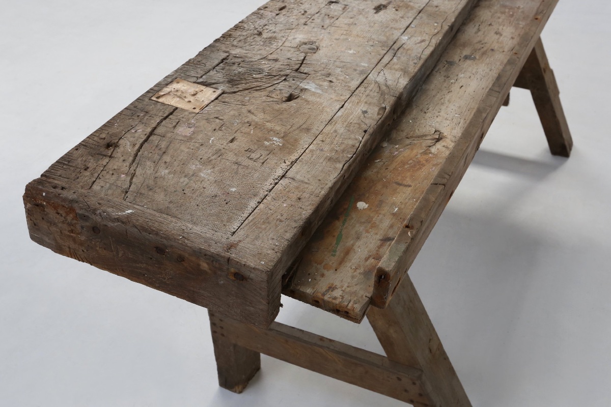 Industrial Workbench In Solid Oak, Belgium, Circa 1900-photo-4