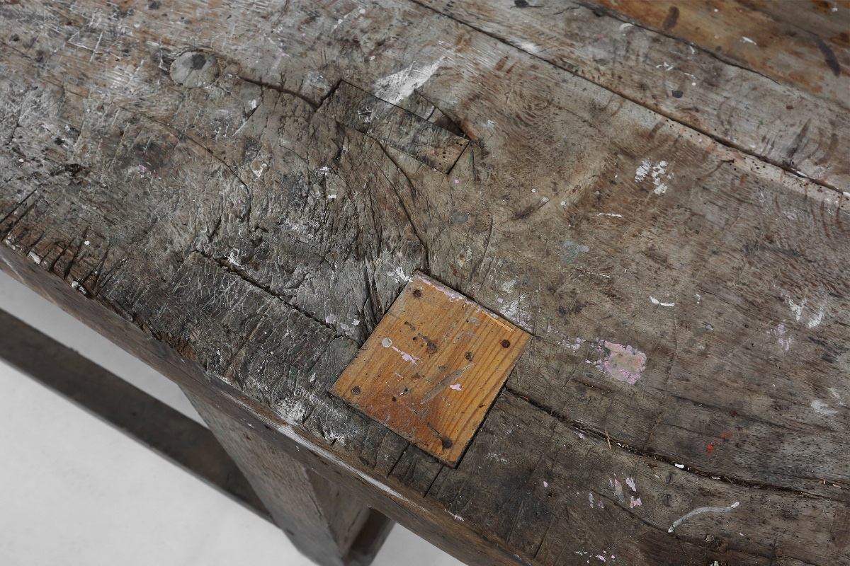 Industrial Workbench In Solid Oak, Belgium, Circa 1900-photo-1