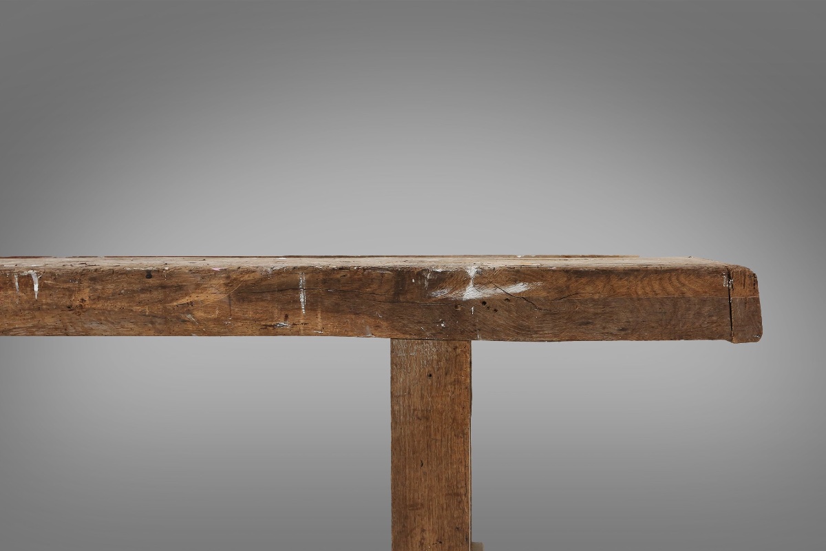 Industrial Workbench In Solid Oak, Belgium, Circa 1900-photo-3