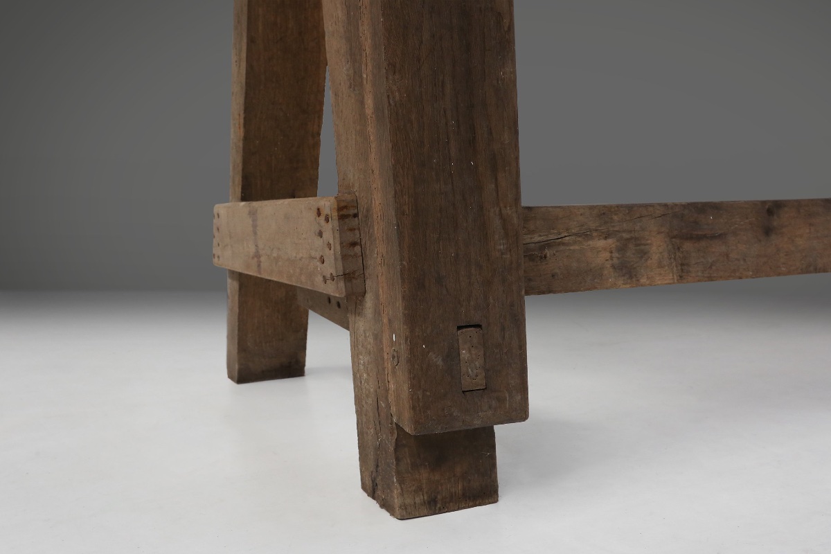 Industrial Workbench In Solid Oak, Belgium, Circa 1900-photo-5