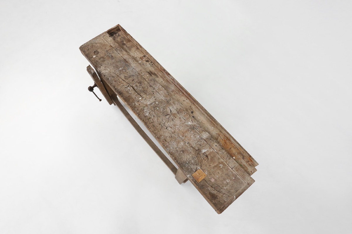 Industrial Workbench In Solid Oak, Belgium, Circa 1900-photo-6