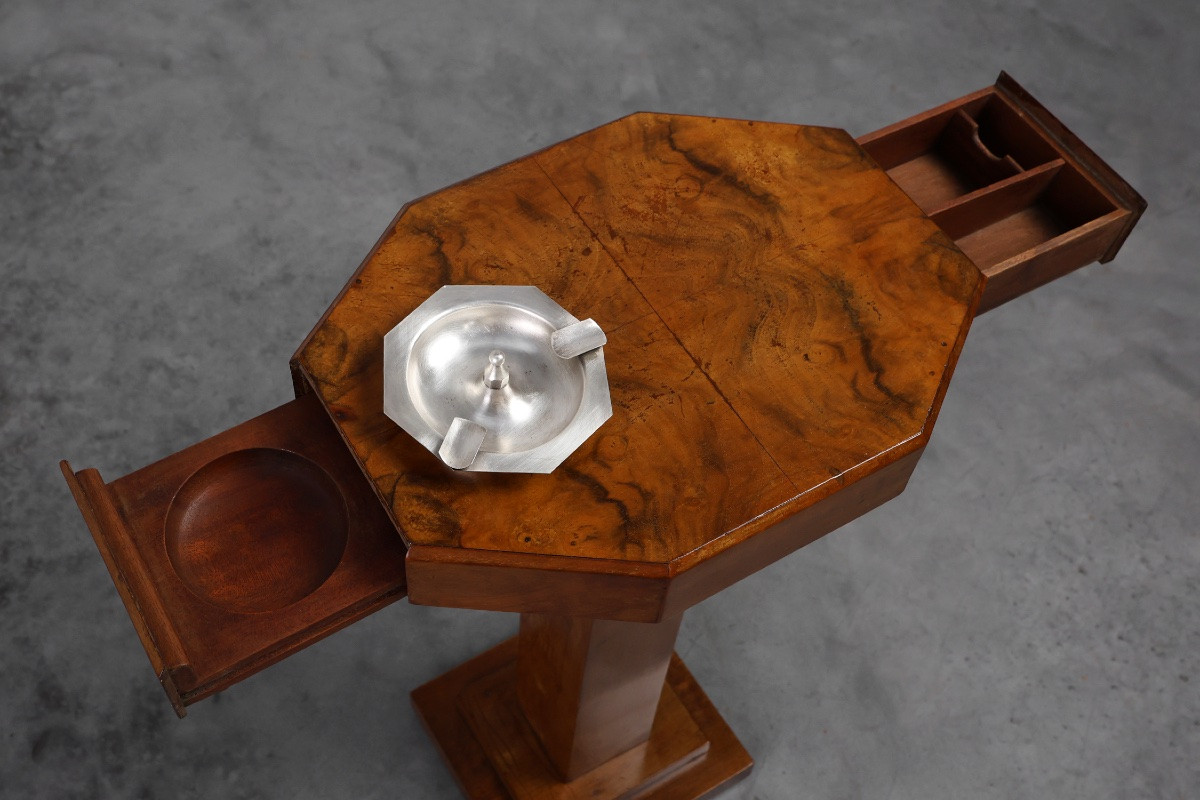 Art Deco Side Table With Drawers And Integrated Ashtray, France Circa 1925-photo-4