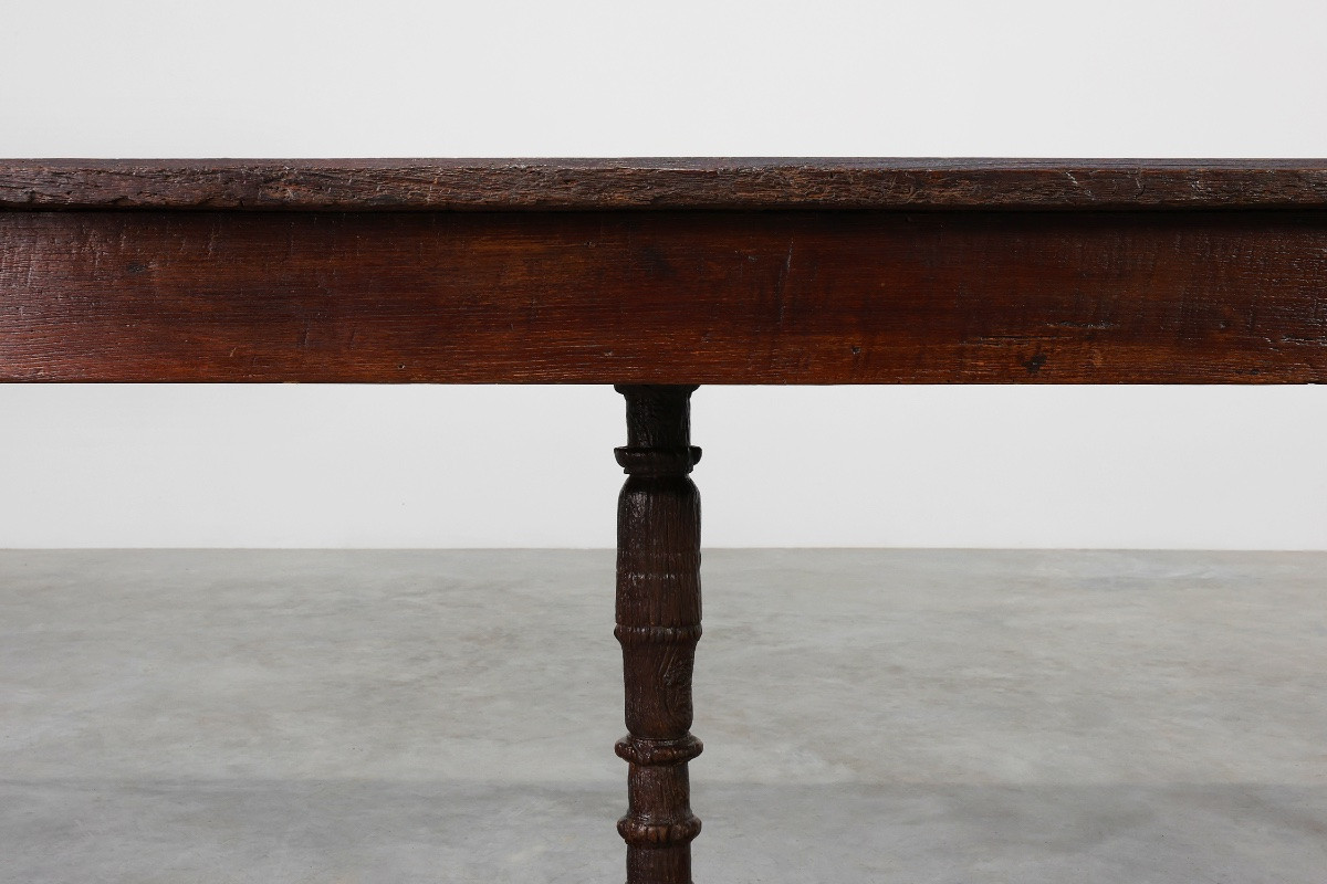 Table de monastère flamande en chêne massif du XVIIe siècle, Belgique-photo-1
