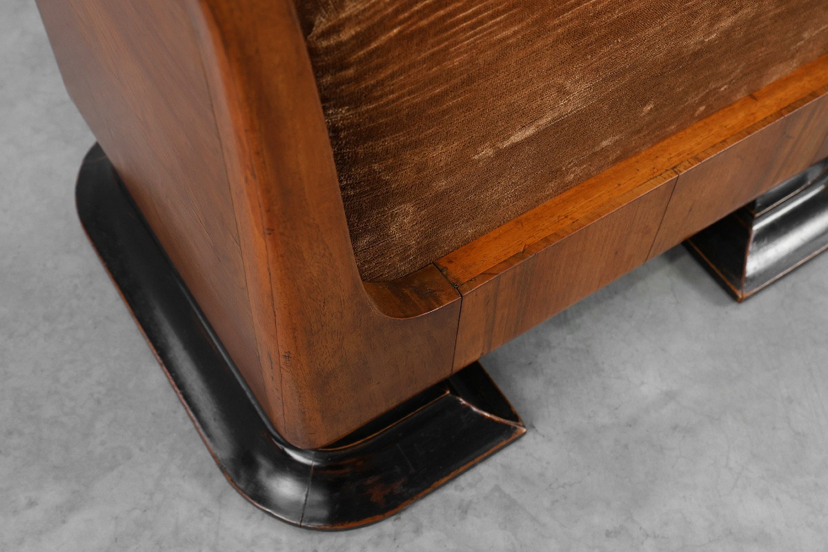 Tabouret Art Déco en noyer avec revêtement en velours d'origine, Italie vers 1920-photo-2