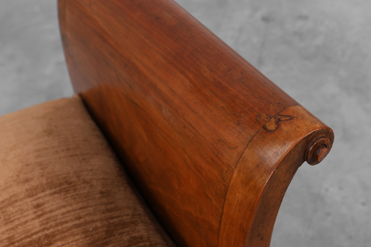 Tabouret Art Déco en noyer avec revêtement en velours d'origine, Italie vers 1920-photo-4