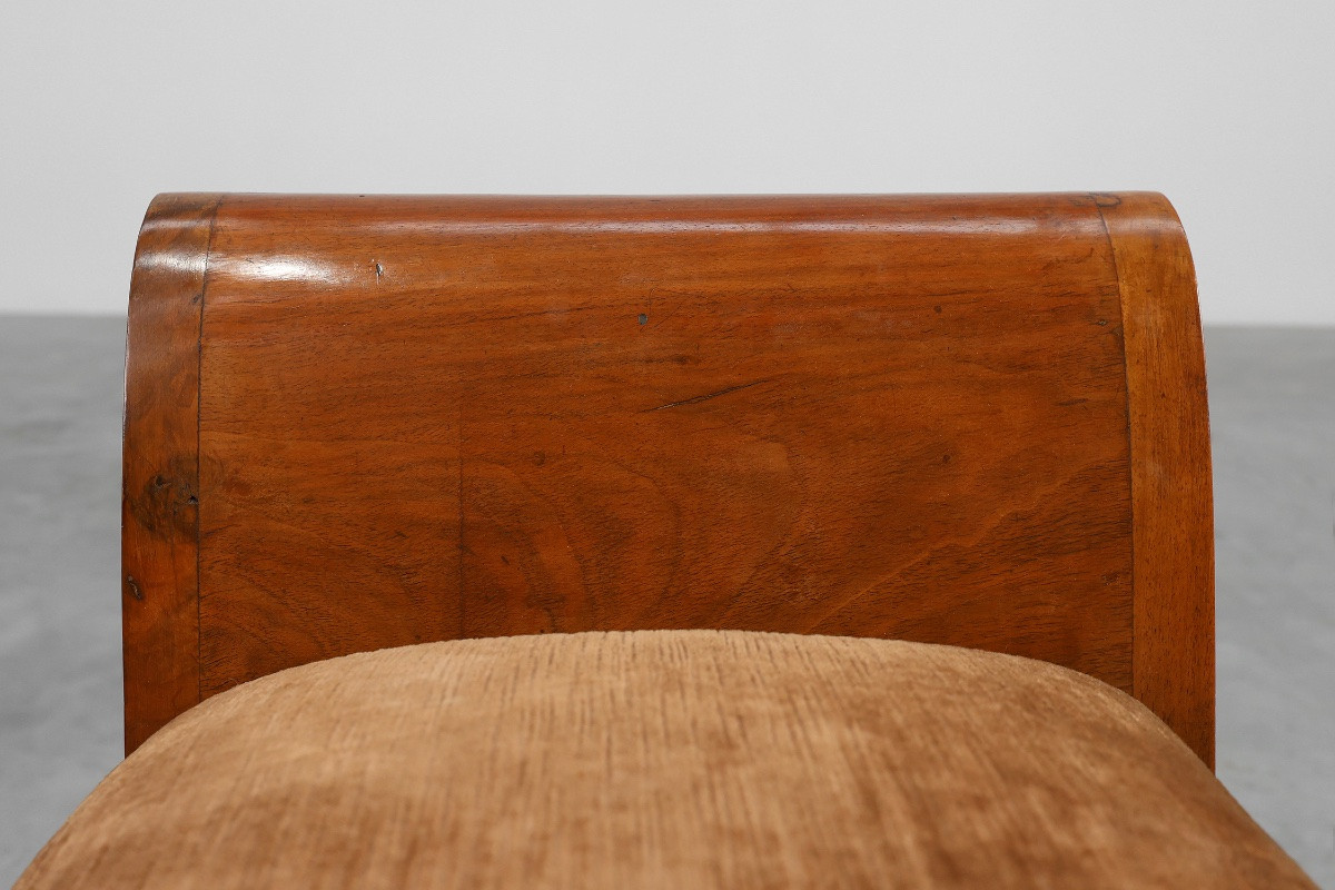 Tabouret Art Déco en noyer avec revêtement en velours d'origine, Italie vers 1920-photo-7