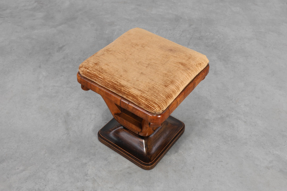 Paire de tabourets Art Déco en noyer avec tissu d'origine, Italie, 1920-photo-3