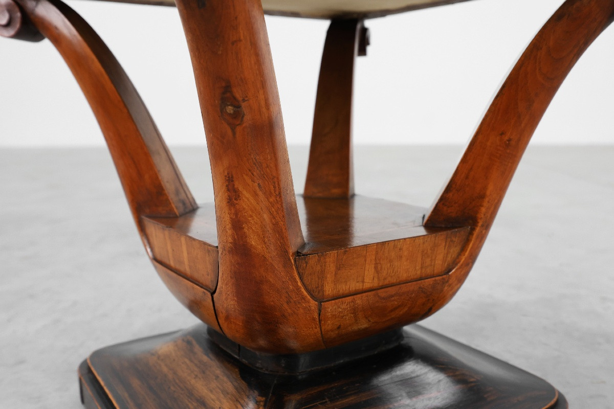 Paire de tabourets Art Déco en noyer avec tissu d'origine, Italie, 1920-photo-7