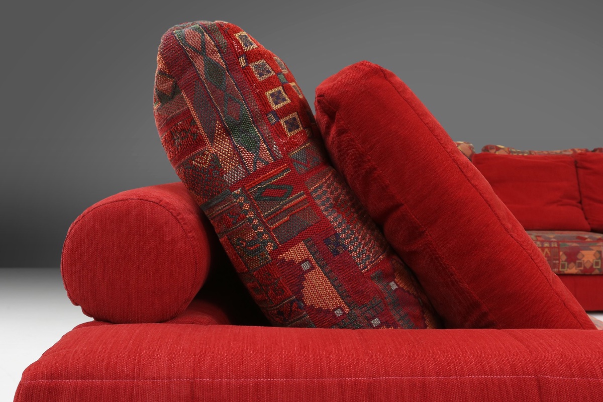 Modular Red Sofa And Patterned Fabric By Roche Bobois, France, 1980s-photo-2