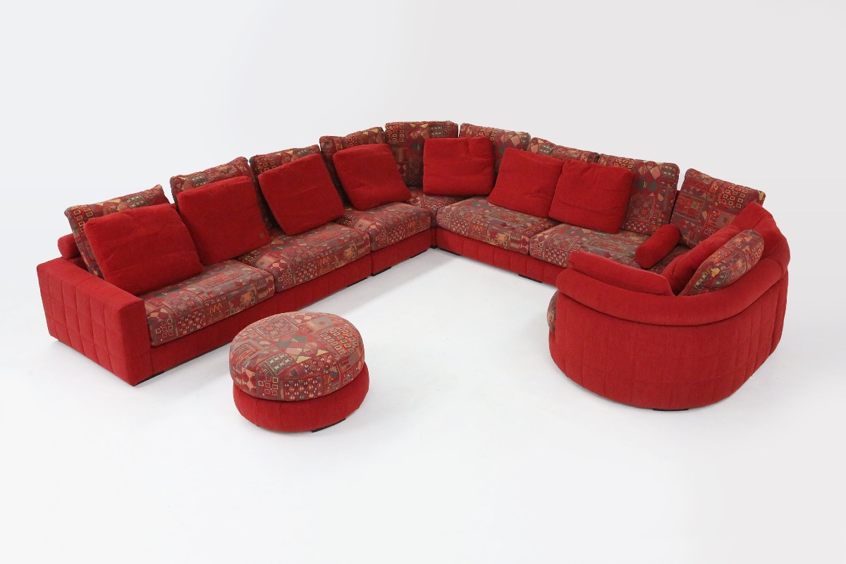 Modular Red Sofa And Patterned Fabric By Roche Bobois, France, 1980s-photo-3