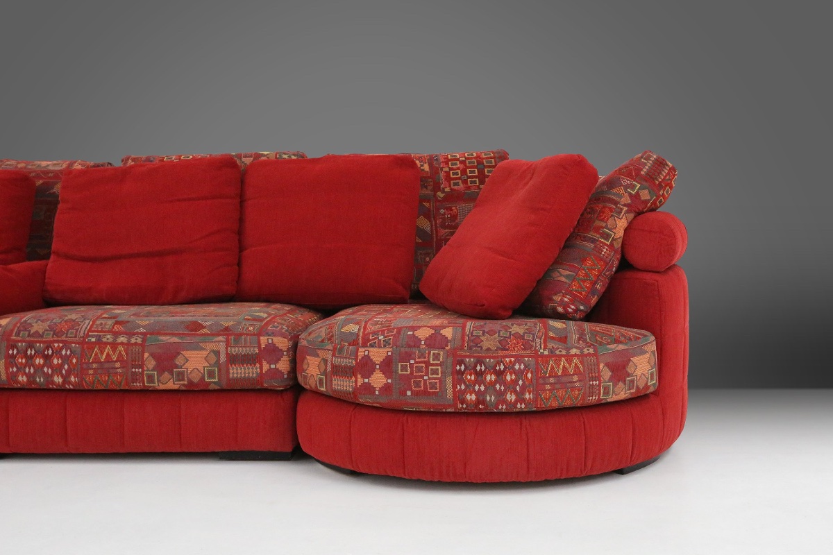 Modular Red Sofa And Patterned Fabric By Roche Bobois, France, 1980s-photo-1