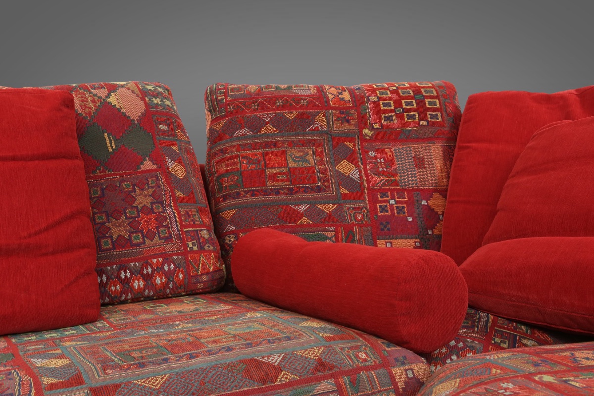 Modular Red Sofa And Patterned Fabric By Roche Bobois, France, 1980s-photo-3