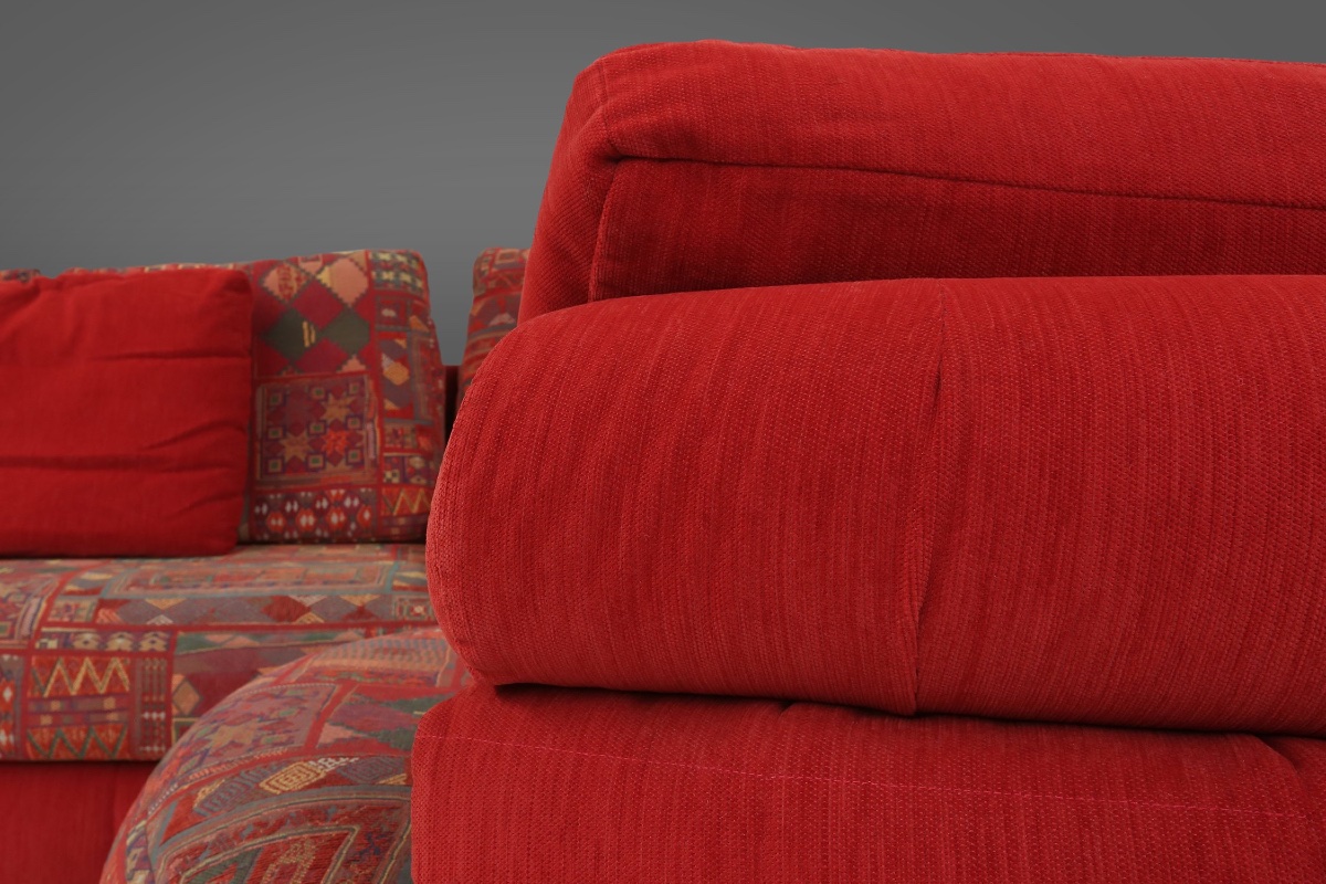 Modular Red Sofa And Patterned Fabric By Roche Bobois, France, 1980s-photo-4