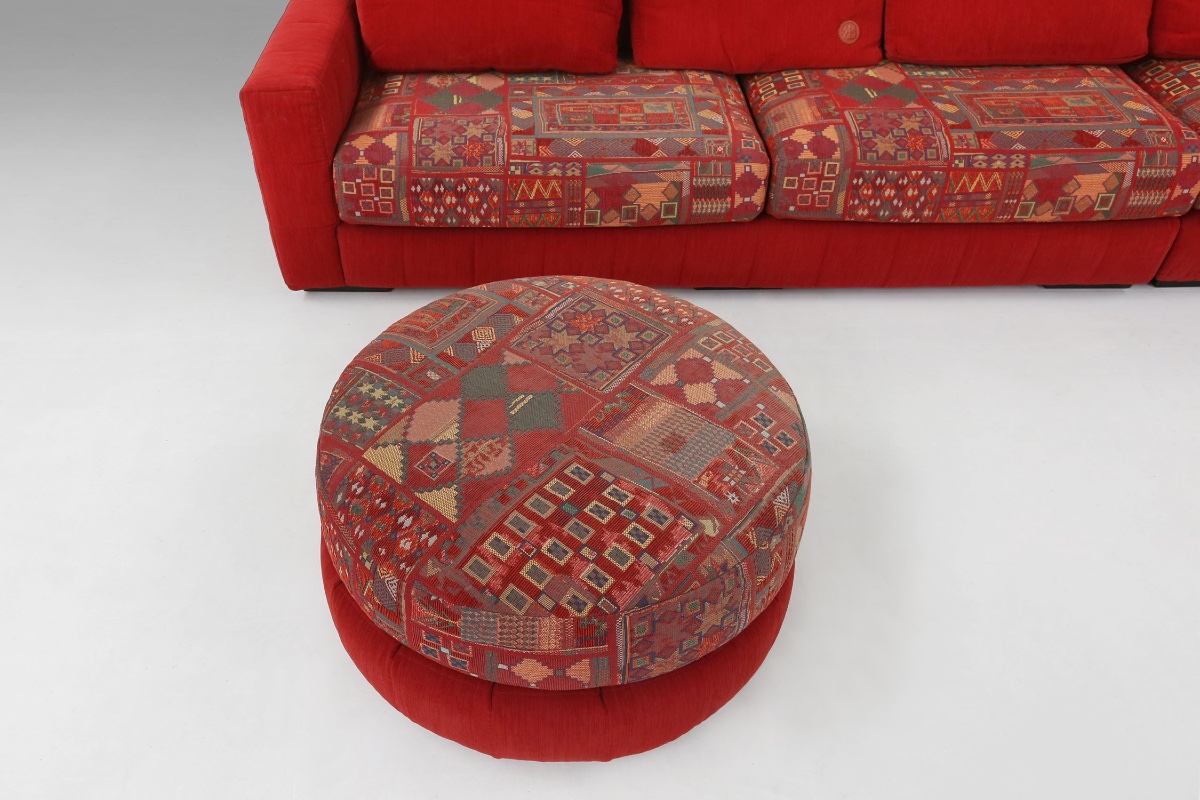 Modular Red Sofa And Patterned Fabric By Roche Bobois, France, 1980s-photo-5