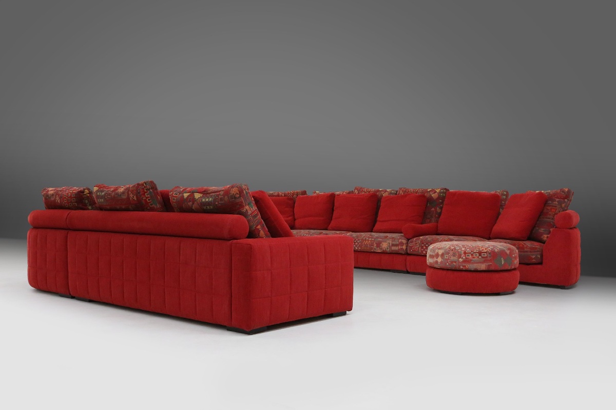 Modular Red Sofa And Patterned Fabric By Roche Bobois, France, 1980s-photo-7