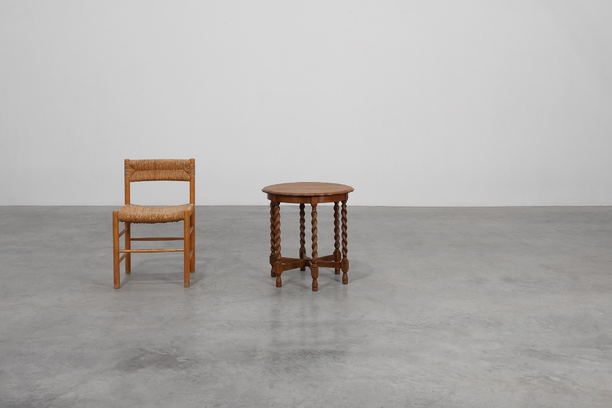 Carved Solid Oak Side Table With Twisted Legs, France, Circa 1890-photo-2