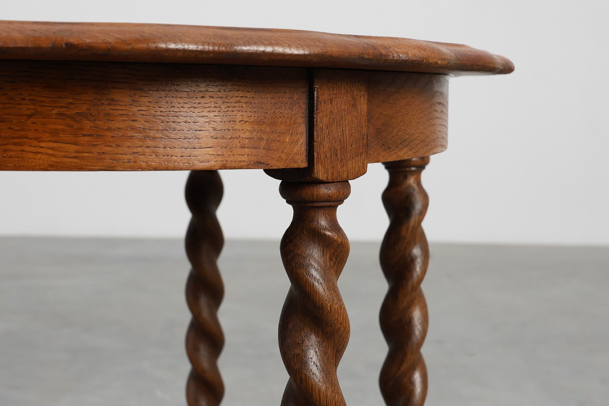 Carved Solid Oak Side Table With Twisted Legs, France, Circa 1890-photo-3