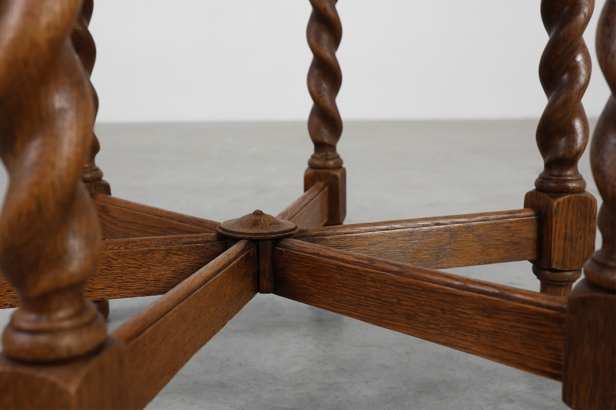 Carved Solid Oak Side Table With Twisted Legs, France, Circa 1890-photo-4