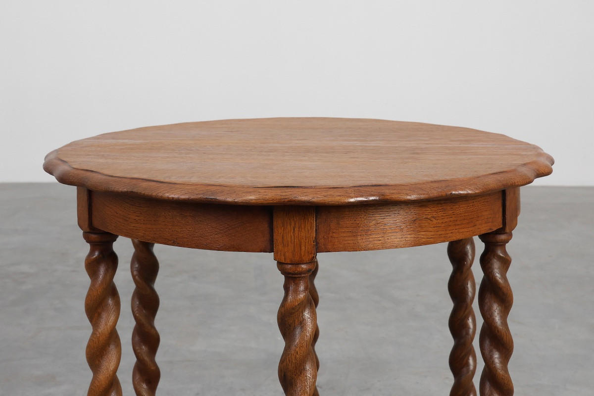 Carved Solid Oak Side Table With Twisted Legs, France, Circa 1890-photo-1