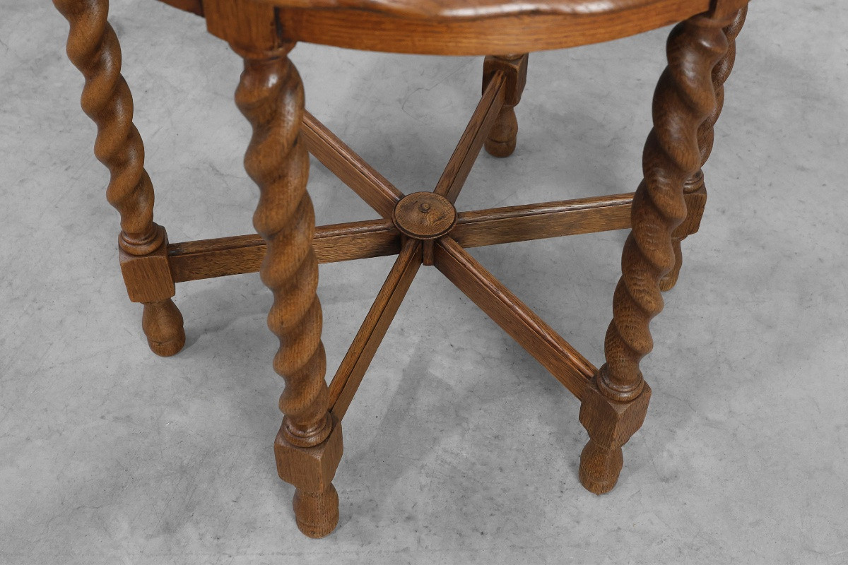 Carved Solid Oak Side Table With Twisted Legs, France, Circa 1890-photo-6