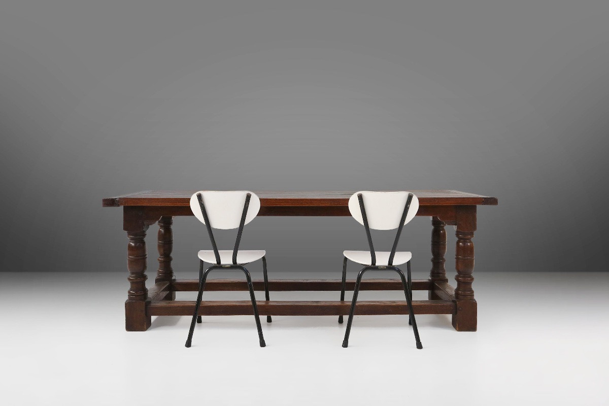 Antique Solid Oak Table, France, 1850s-photo-2