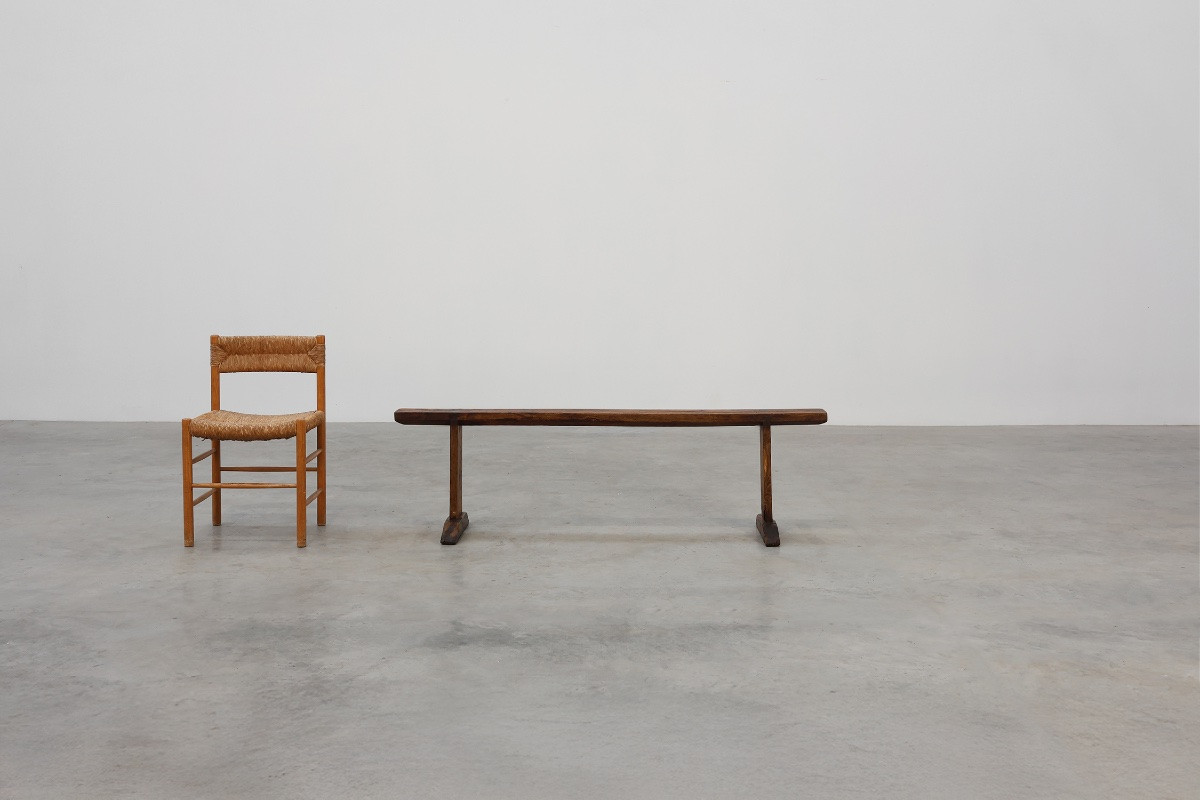 Banc de ferme rustique en chêne, France vers 1820-photo-2