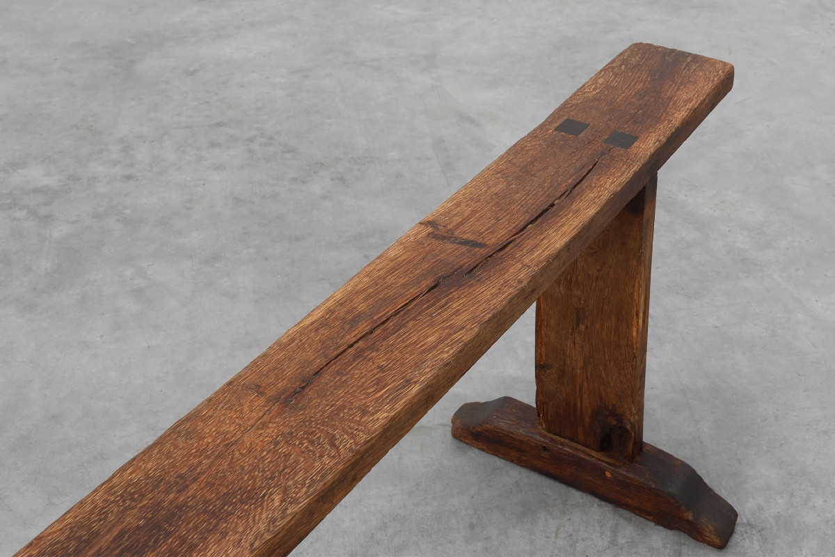 Banc de ferme rustique en chêne, France vers 1820-photo-4