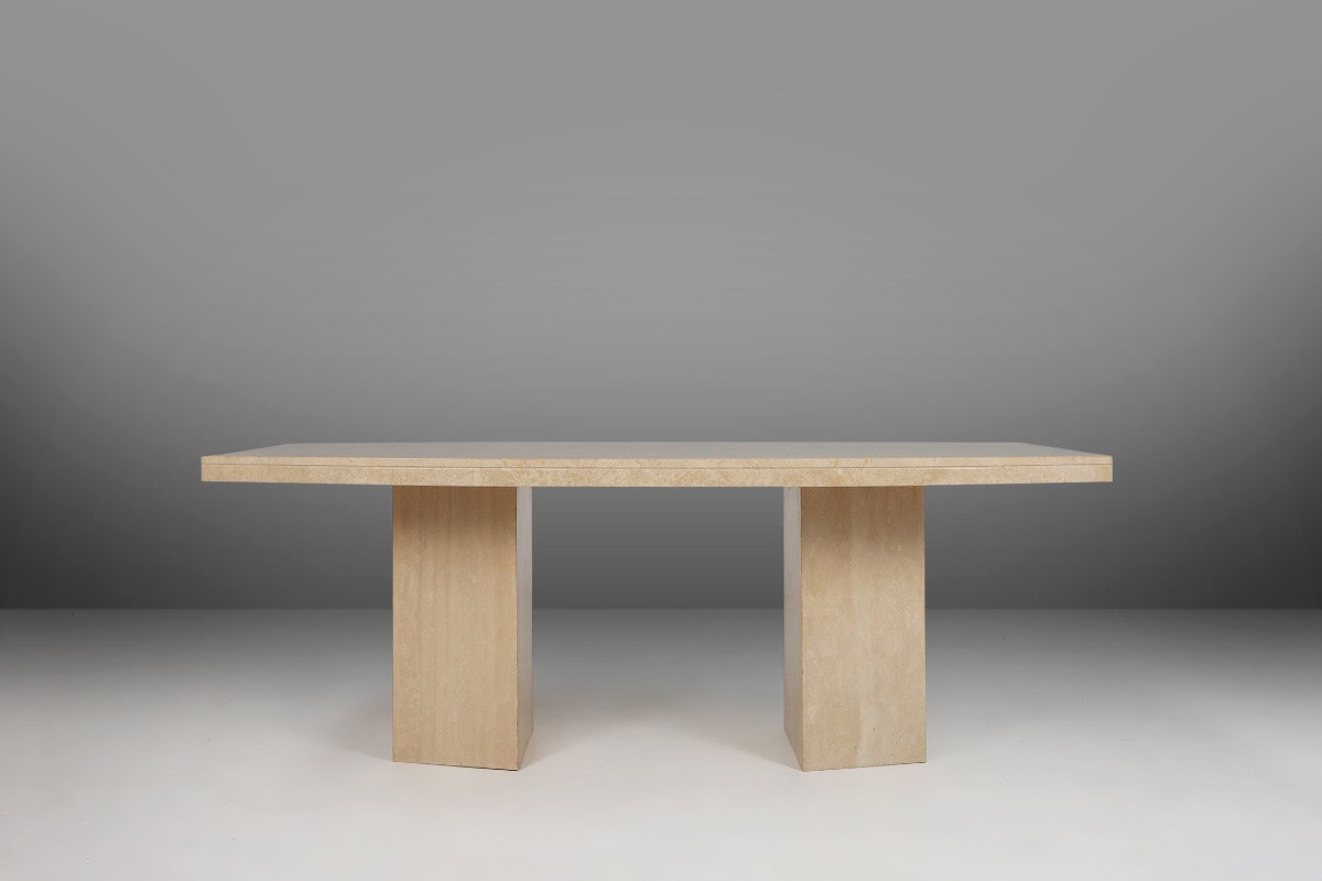 Table de salle à manger sculpturale en travertin, France, années 1960-photo-7