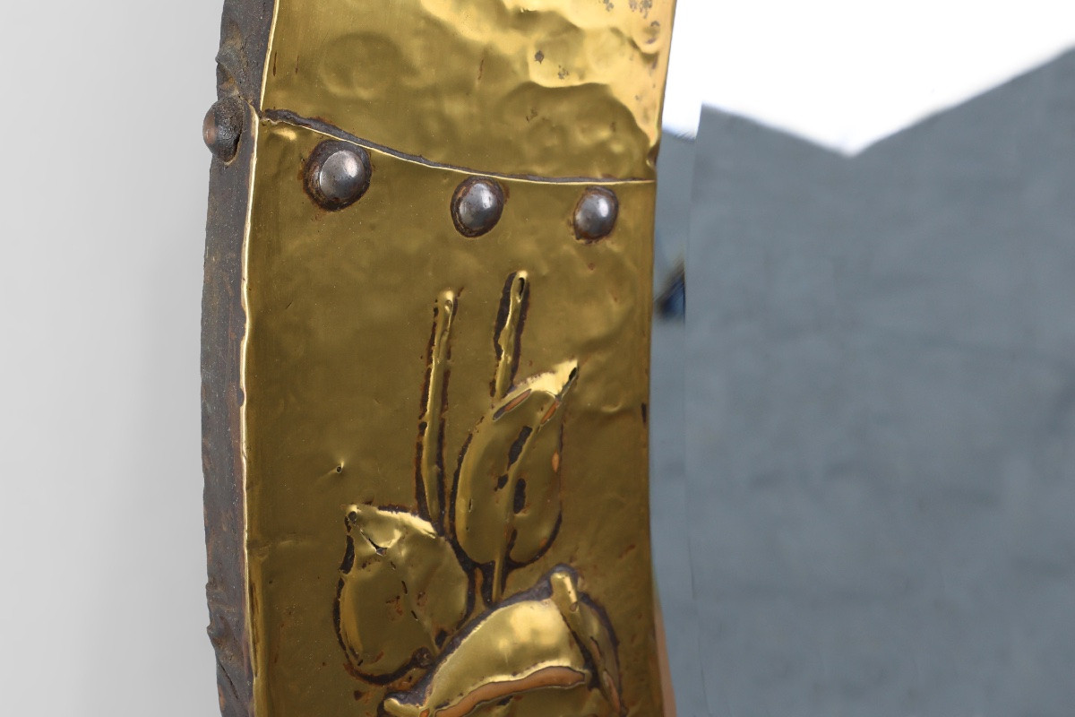 Miroir ovale en cuivre de style Arts & Crafts, France, vers 1905-photo-3