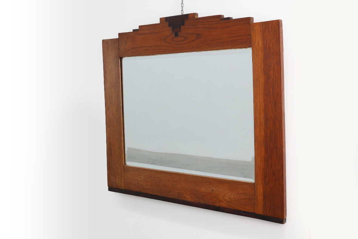 Miroir en chêne massif de style École d'Amsterdam, Pays-Bas, vers 1915-photo-1