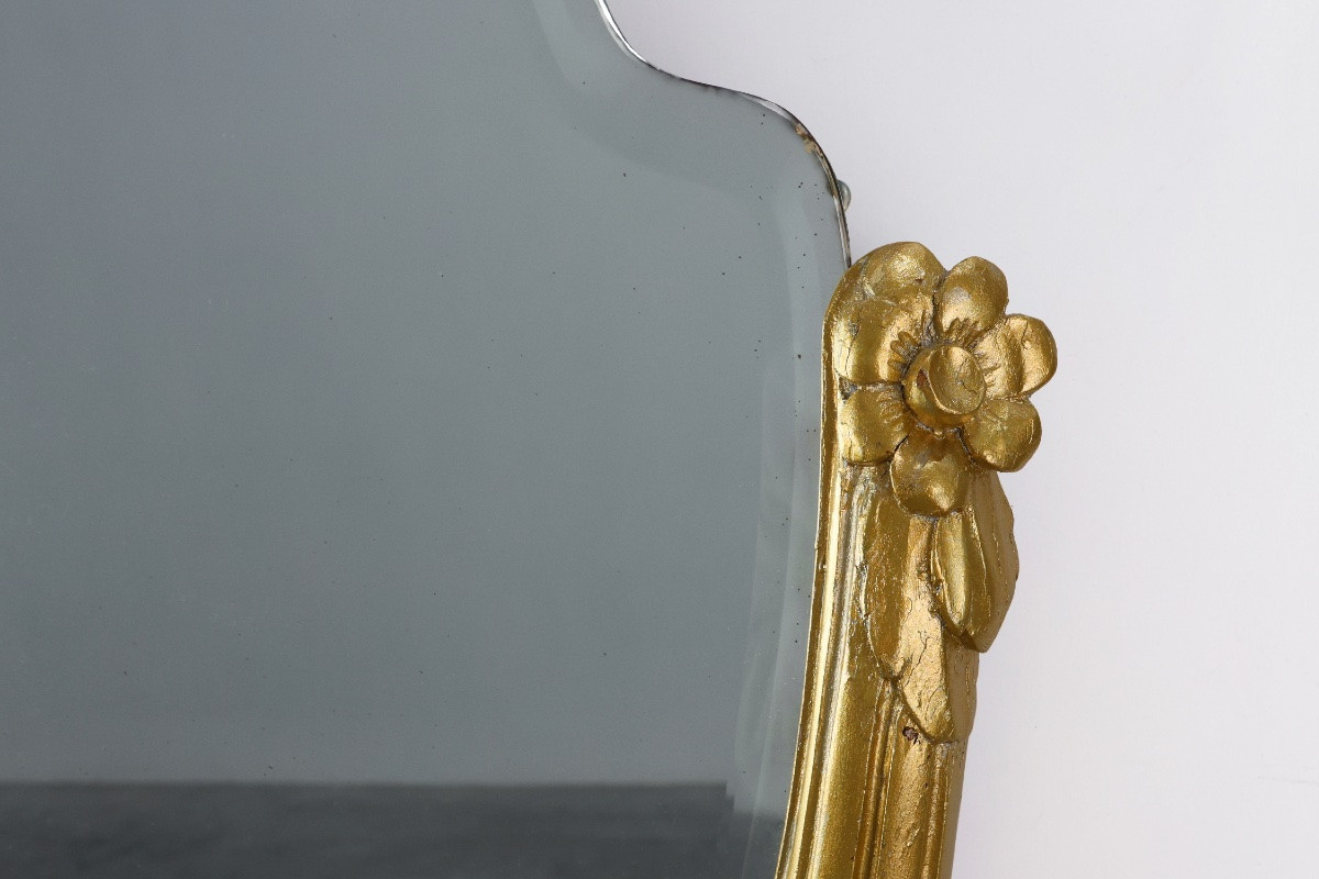 Oval Art Deco Mirror In Carved Gilt Wood, France, Circa 1920-photo-3