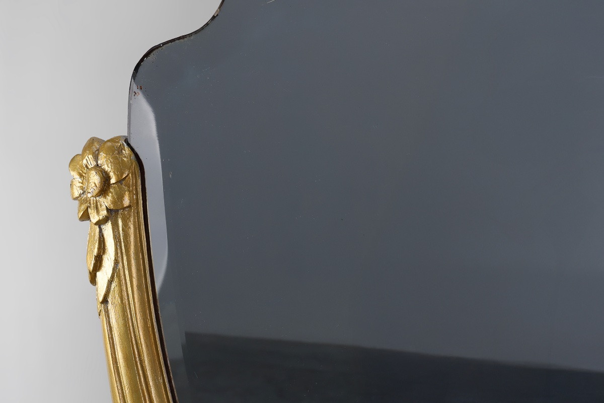 Oval Art Deco Mirror In Carved Gilt Wood, France, Circa 1920-photo-3