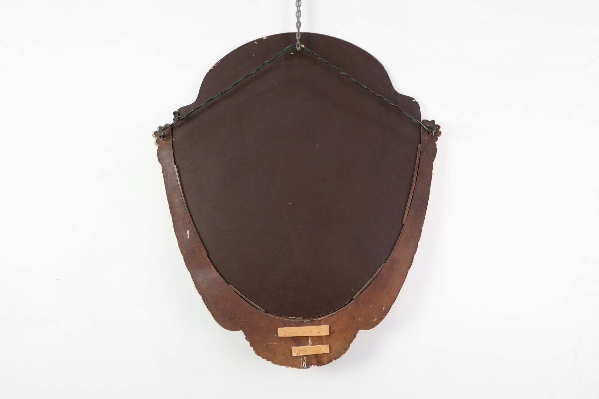 Oval Art Deco Mirror In Carved Gilt Wood, France, Circa 1920-photo-5