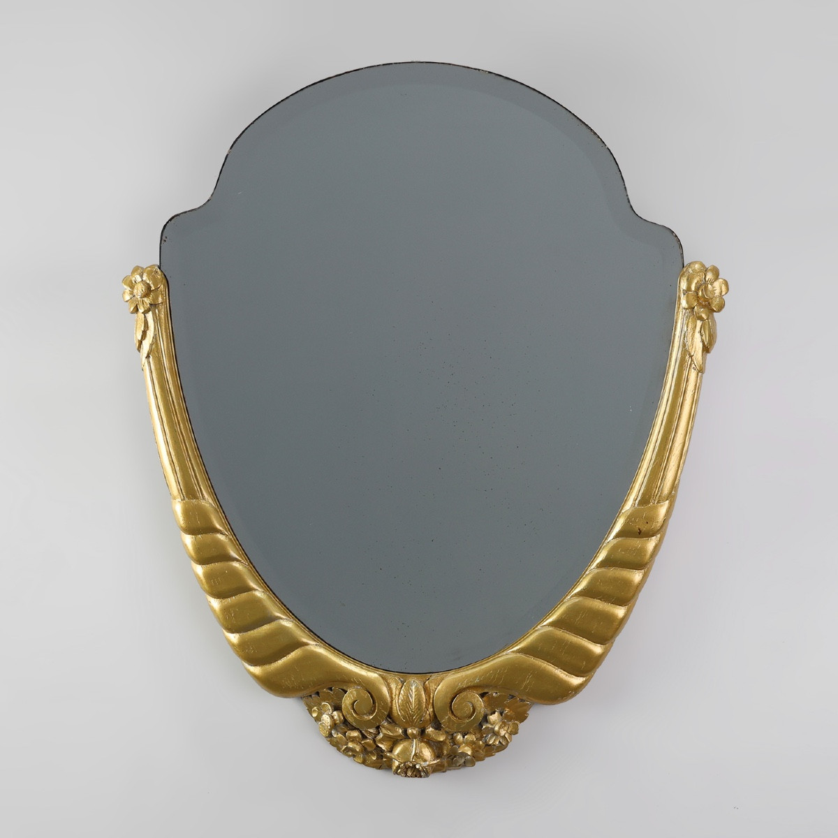 Oval Art Deco Mirror In Carved Gilt Wood, France, Circa 1920