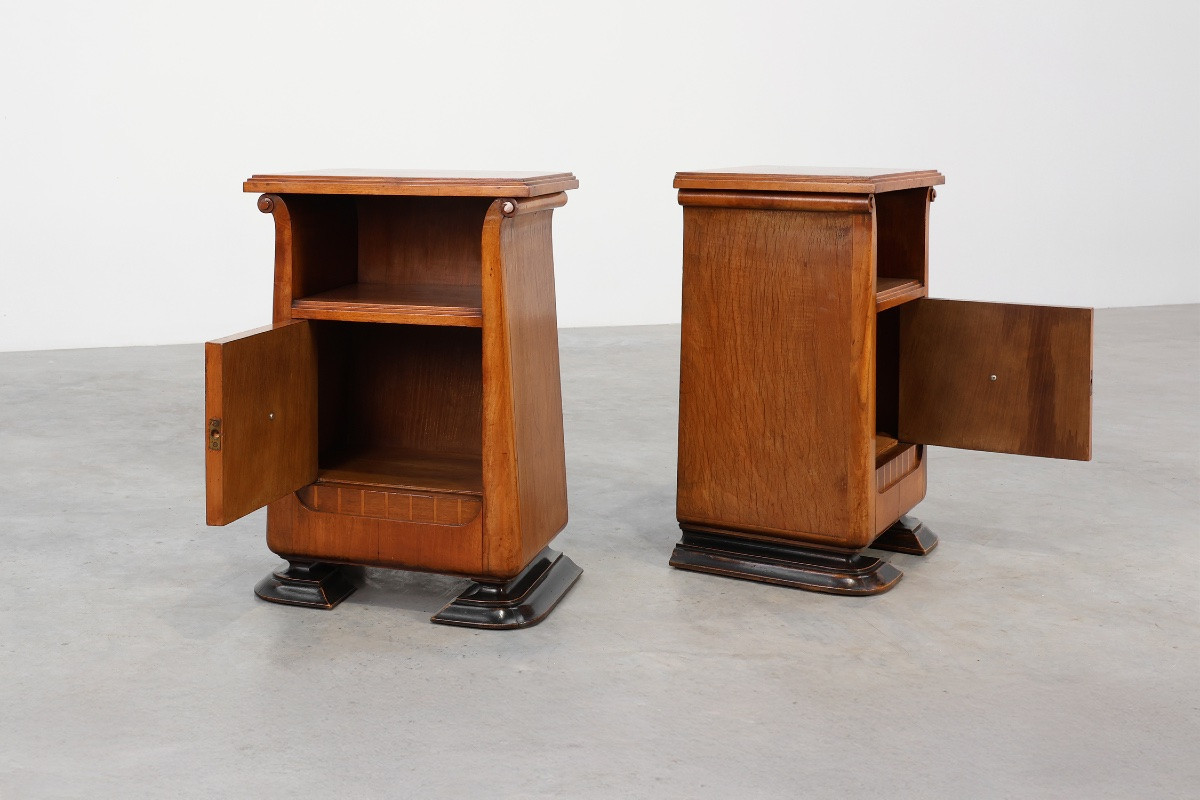 Ensemble de deux tables de chevet Art déco en bois, Italie, années 1920-photo-3
