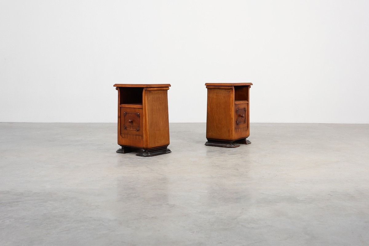 Ensemble de deux tables de chevet Art déco en bois, Italie, années 1920-photo-4