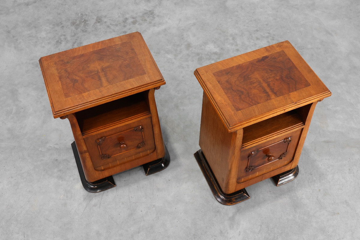 Ensemble de deux tables de chevet Art déco en bois, Italie, années 1920-photo-6