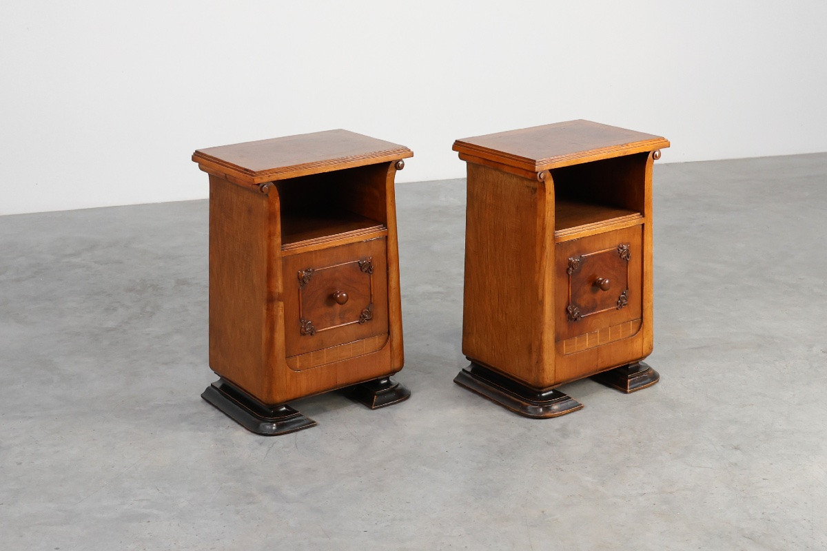 Ensemble de deux tables de chevet Art déco en bois, Italie, années 1920-photo-7