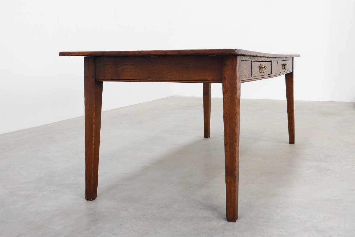 Table de ferme provençale française en chêne, XIXe siècle, avec tiroirs, France-photo-8