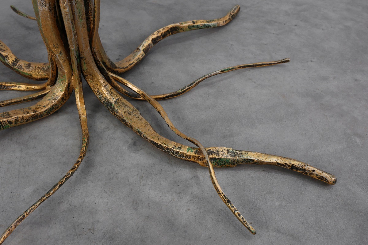 Table basse en métal forgé, style milieu du siècle, signée Salvino Marsura, Italie, années-photo-1