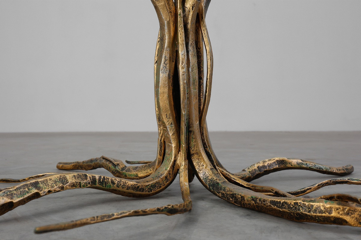 Table basse en métal forgé, style milieu du siècle, signée Salvino Marsura, Italie, années-photo-3