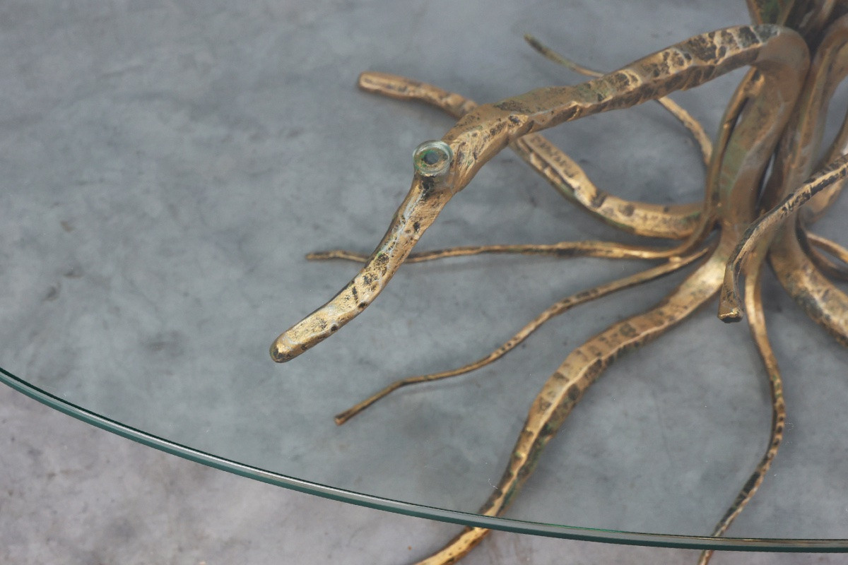 Table basse en métal forgé, style milieu du siècle, signée Salvino Marsura, Italie, années-photo-6