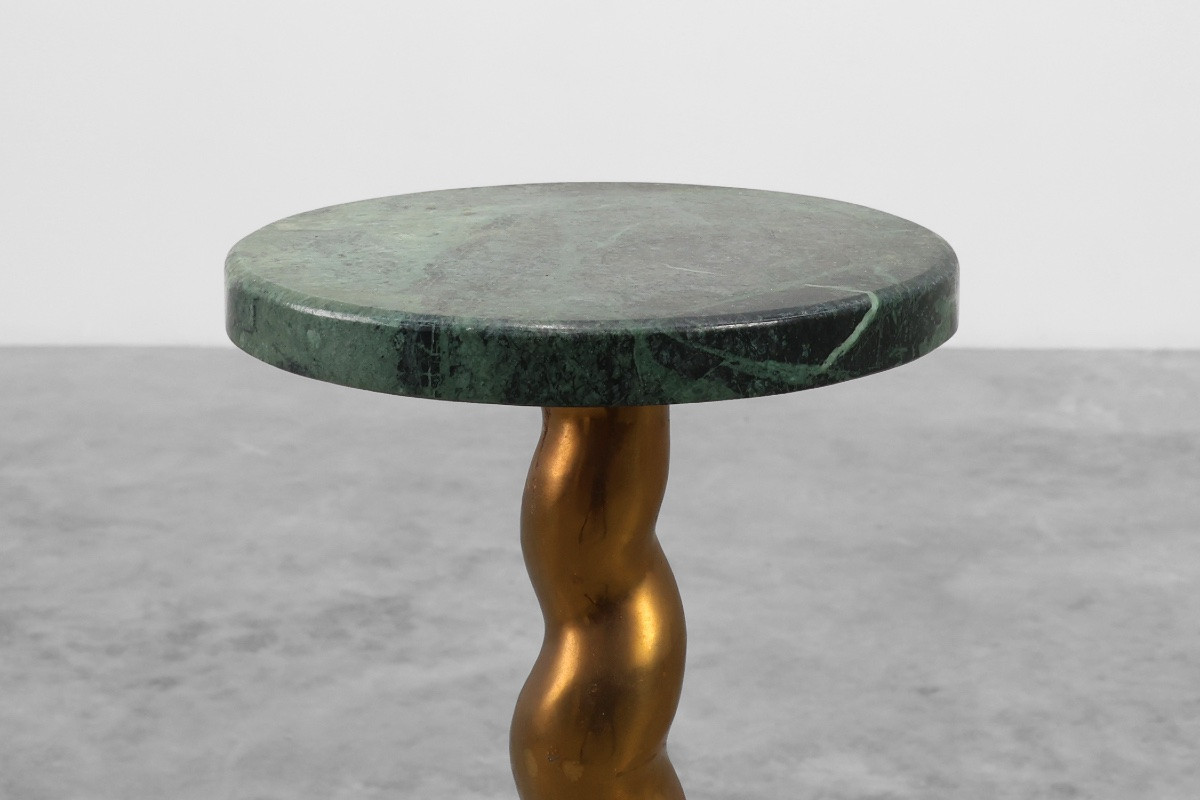 Art Deco Side Table Or Pedestal With Green Marble Top And Bronze Base-photo-3