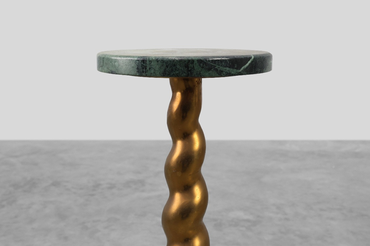 Art Deco Side Table Or Pedestal With Green Marble Top And Bronze Base-photo-1