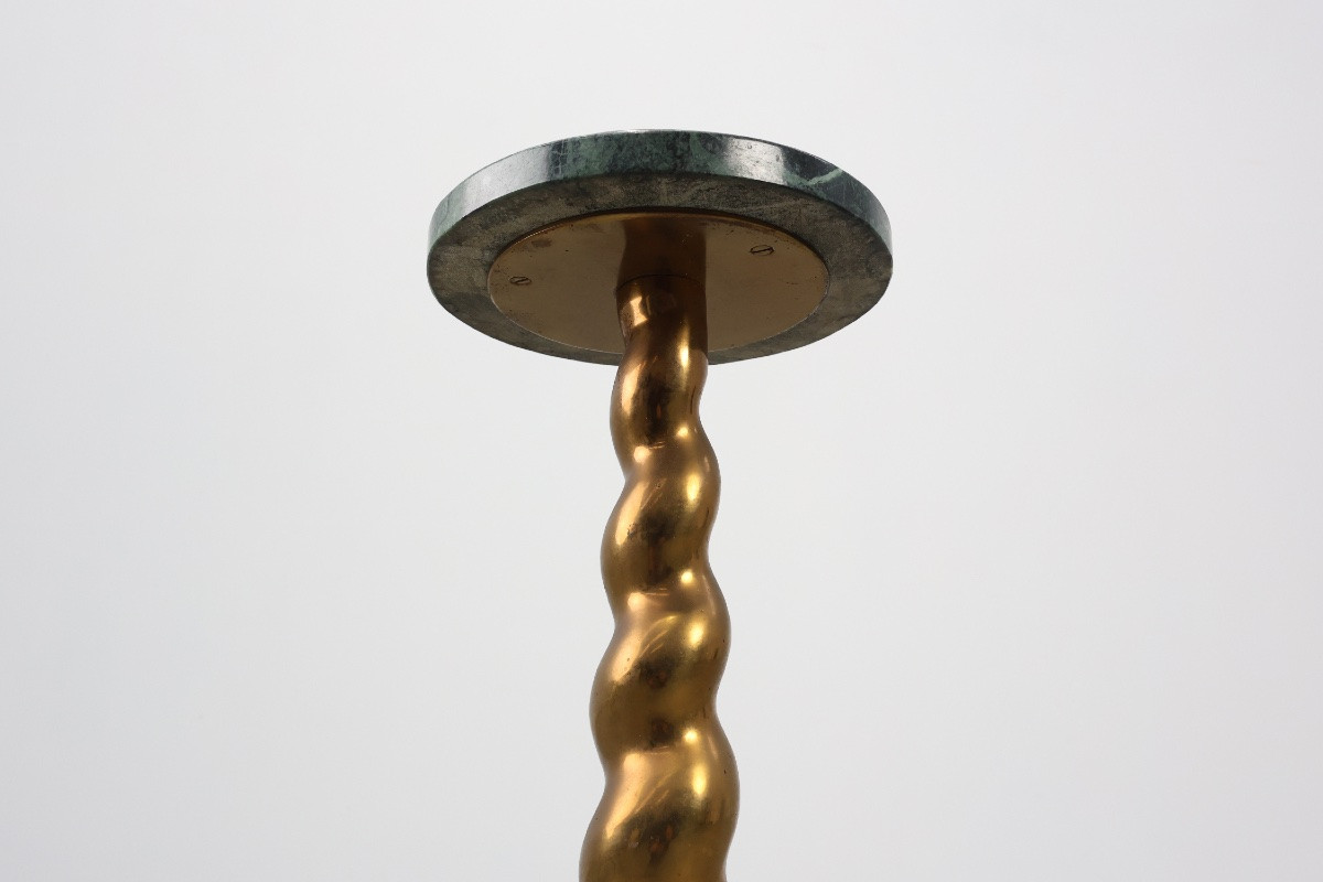 Art Deco Side Table Or Pedestal With Green Marble Top And Bronze Base-photo-2