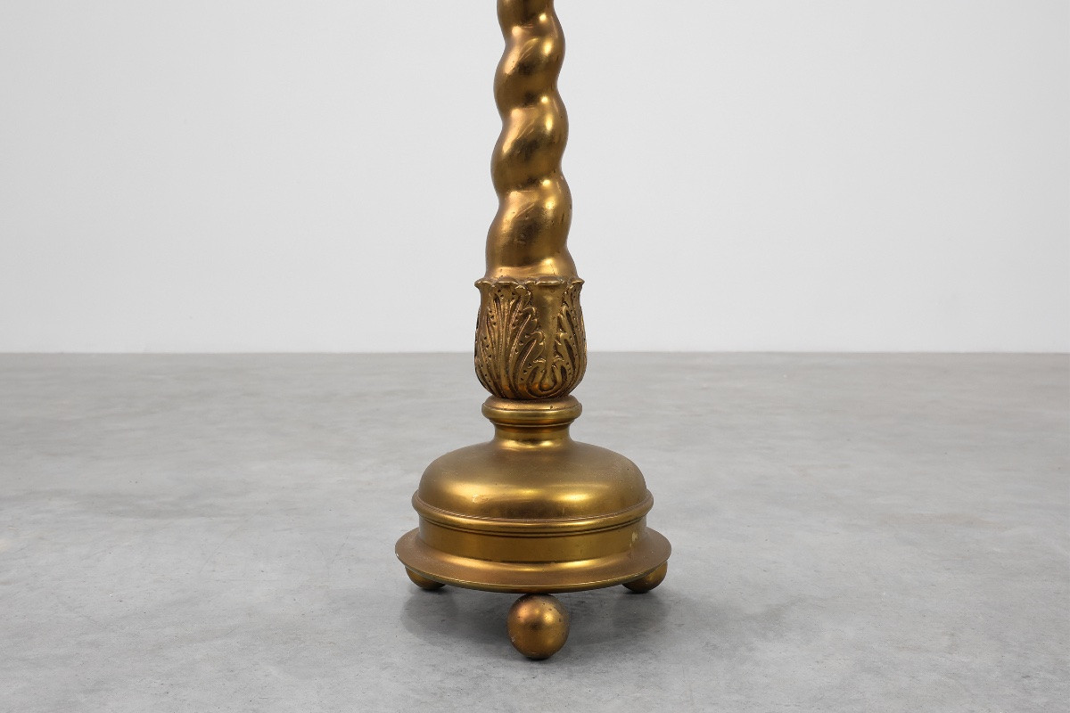 Art Deco Side Table Or Pedestal With Green Marble Top And Bronze Base-photo-3